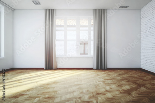 Wallpaper Mural A large empty room with a window and white curtains Torontodigital.ca