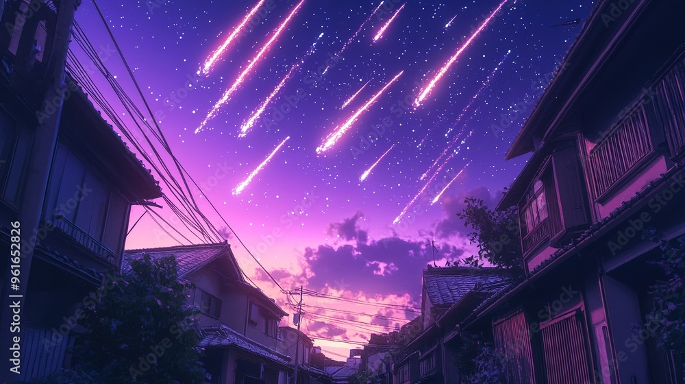 Lofi Beautiful Japanese Japan Tokyo City Town at Night with Meteor - House at Street Anime Comic Artstyle Cozy Peaceful Peace Asian Wallpaper Background Purple Pink Orange Color
Lofi Beautiful Japanese Japan Tokyo City Town at Night with Meteor - House at Street Anime Comic Artstyle Cozy Peaceful Peace Asian Wallpaper Background Purple Pink Orange Color