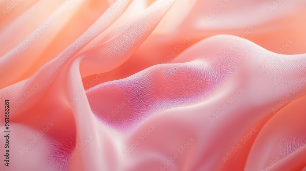 Fototapeta premium Abstract close-up of smooth, flowing pink fabric waves creating a delicate and soft texture. Ideal for design concepts or backgrounds.