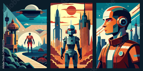 A man and a robot standing together in a futuristic world