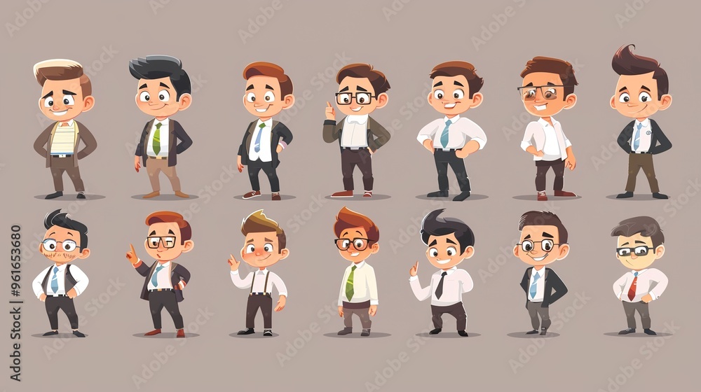 Cartoon business white - collar worker characters are busy in the office. They are wearing formal suits and ties, with briefcases in their hands. They are discussing work matters, showing professional Cartoon business white - collar worker characters are busy in the office. They are wearing formal suits and ties, with briefcases in their hands. They are discussing work matters, showing professional