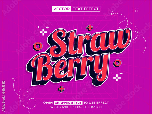 strawberry editable text, font effect, 3d text for title