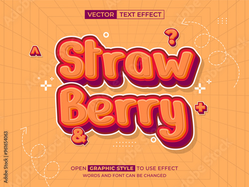 strawberry editable text, font effect, 3d text for title