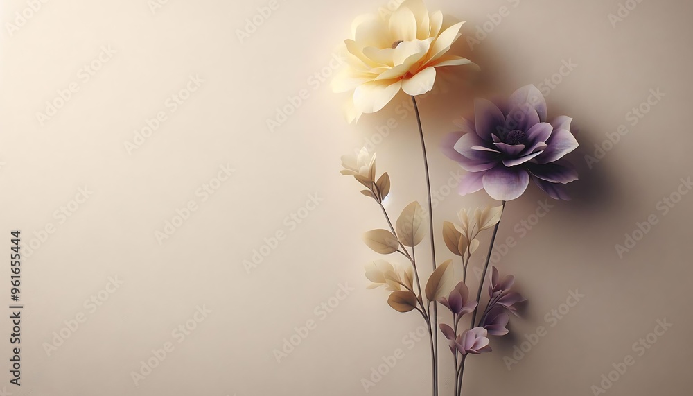 Elegant 3D Paper Floral Art Featuring Yellow Rose and Purple Lavender Elegant 3D Paper Floral Art Featuring Yellow Rose and Purple Lavender