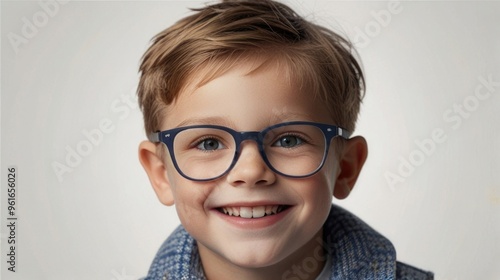 A smiling child boy wearing glasses