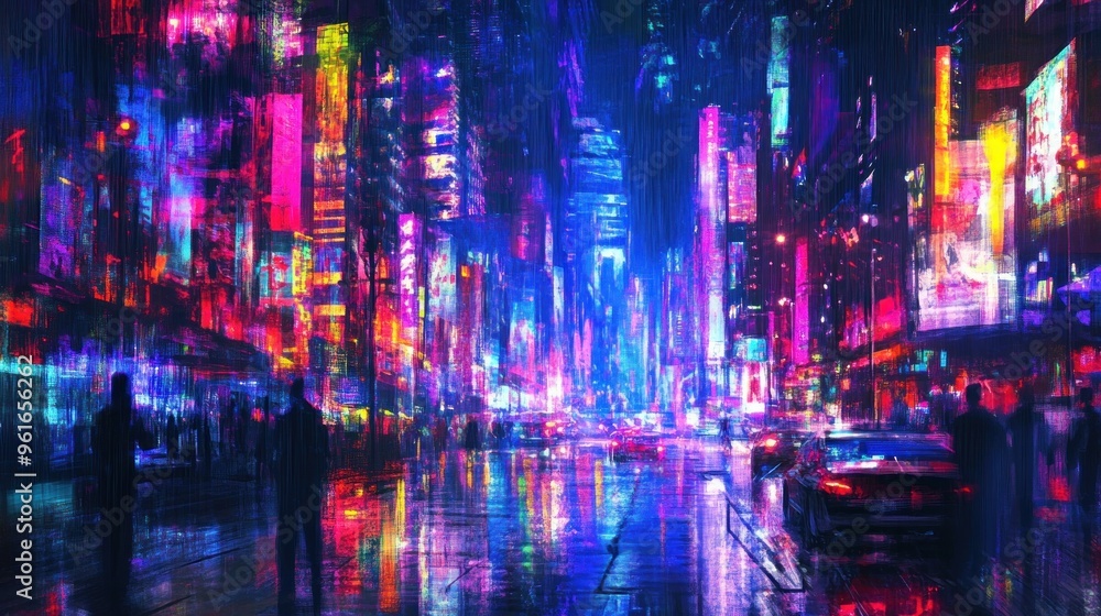 Obraz premium Neon Cityscape in the Rain