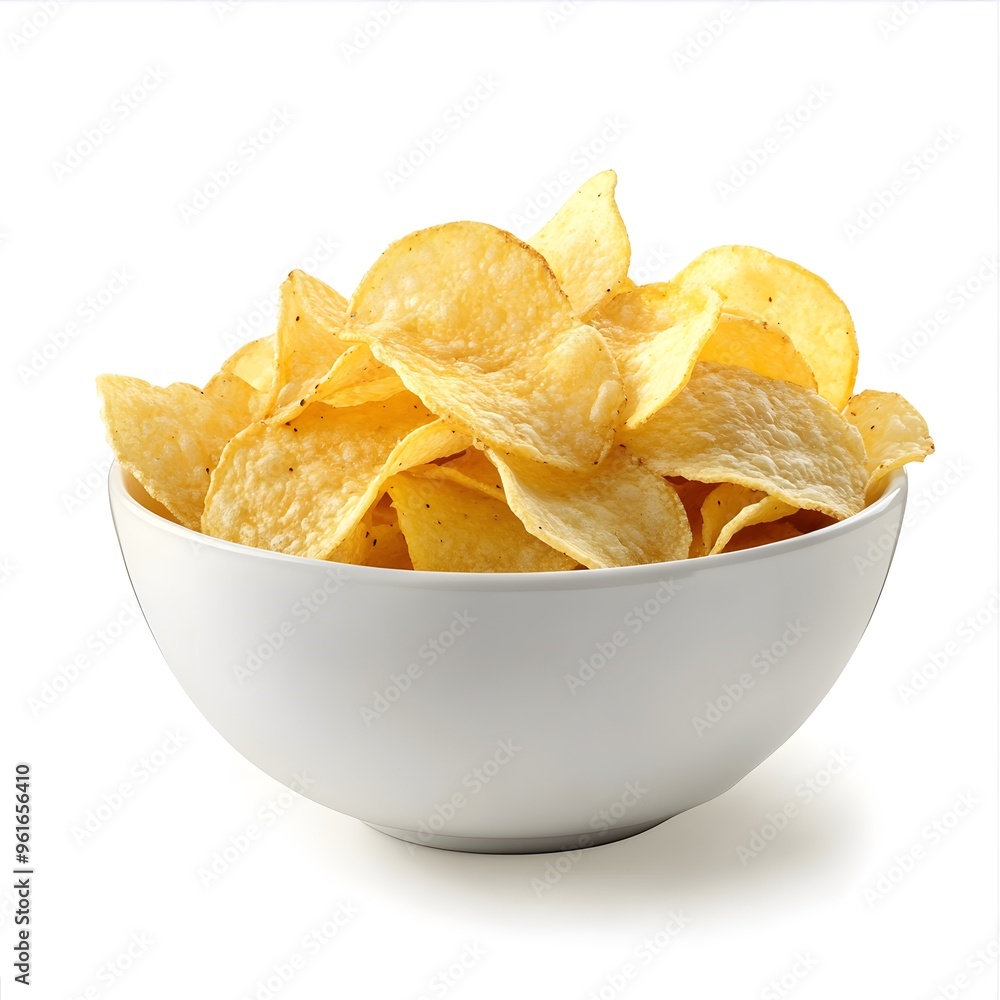 Potato chips in a bowl isolated on white background Potato chips in a bowl isolated on white background