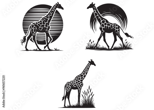 giraffe silhouette vector design, jungle giraffe standing silhouette vector, silhouette of giraffe, giraffe logo silhouette vector, giraffe silhouette vector black on white background 