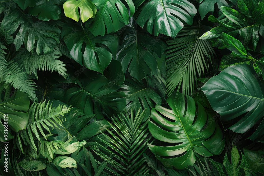 Emerald Paradise: Lush Tropical Foliage Creates a Serene and Inviting Background Emerald Paradise: Lush Tropical Foliage Creates a Serene and Inviting Background