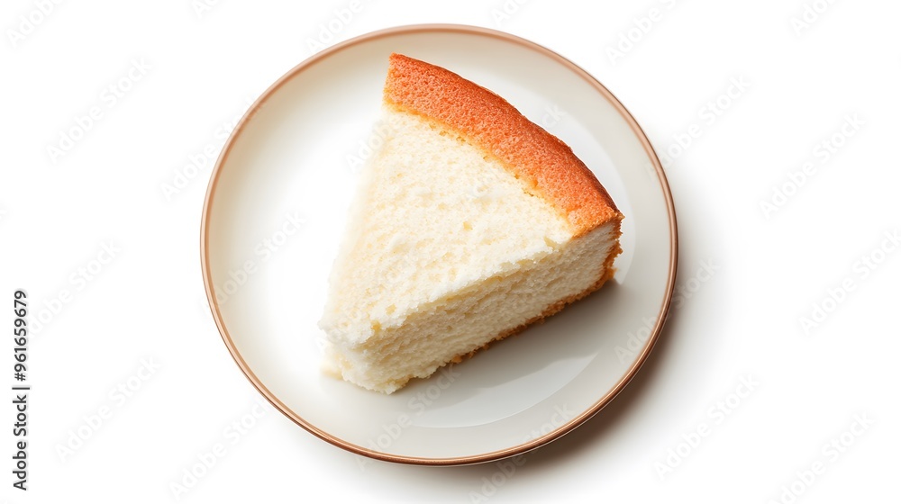 Delicious slice of fluffy sponge cake on a simple plate Delicious slice of fluffy sponge cake on a simple plate