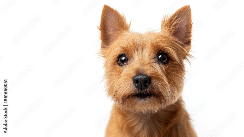 A close-up of a cute, fluffy dog with expressive eyes against a white background. A close-up of a cute, fluffy dog with expressive eyes against a white background.