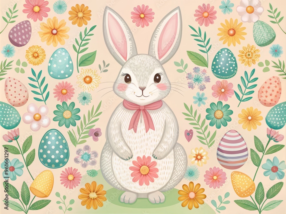 Obraz premium easter card with bunny and eggs