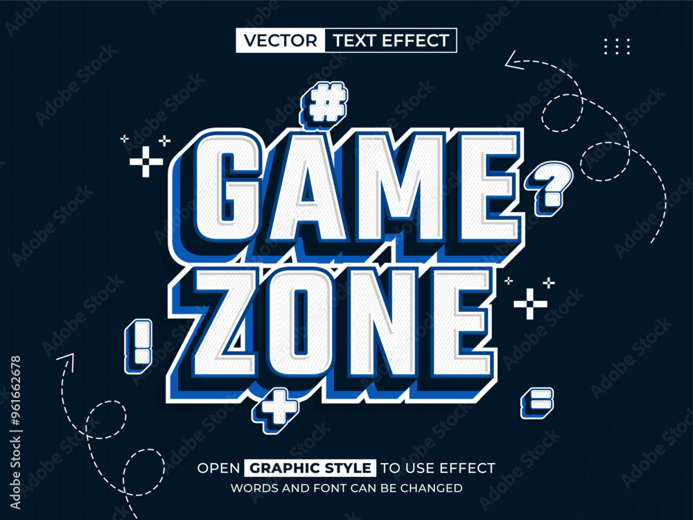 Fototapeta premium game zone editable text, font effect, 3d text for title