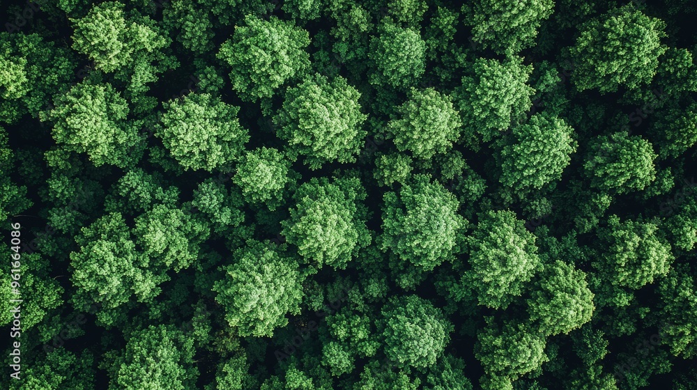 Aerial view of lush green forest canopy in spring, showcasing dense foliage and thriving trees under natural sunlight Aerial view of lush green forest canopy in spring, showcasing dense foliage and thriving trees under natural sunlight