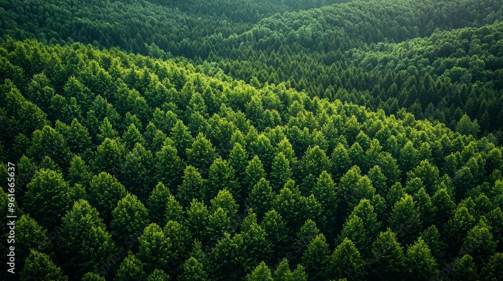 Vast green forest landscape showcasing diverse tree patterns under soft natural light in late morning hours Vast green forest landscape showcasing diverse tree patterns under soft natural light in late morning hours