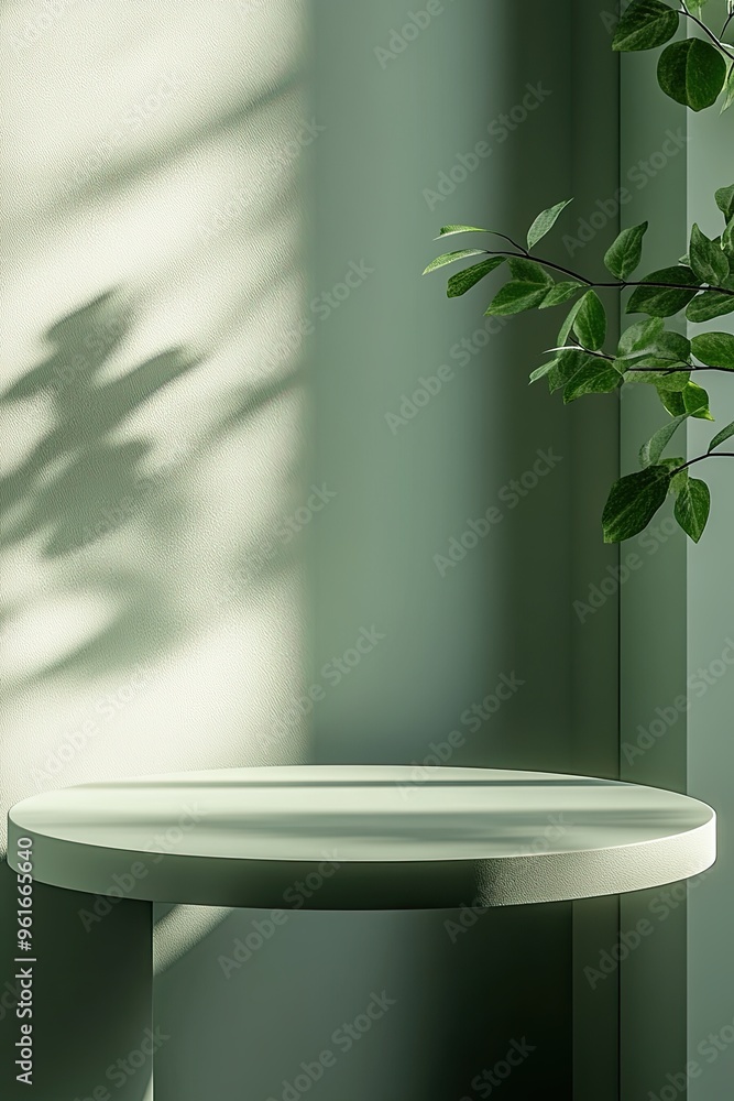 Fototapeta premium Podium for product presentation, minimalistic, pastel green