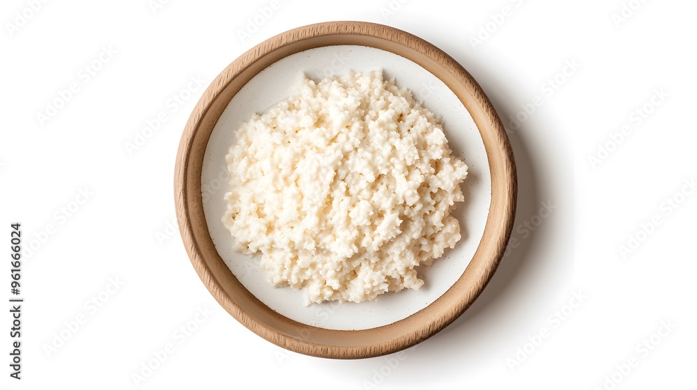 Healthy kefir grains in wooden bowl on white background Healthy kefir grains in wooden bowl on white background