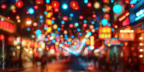 Wallpaper Mural A vibrant and colorful night view of a street decorated with numerous red and blue lanterns, creating a festive and lively atmosphere with bokeh lights Torontodigital.ca