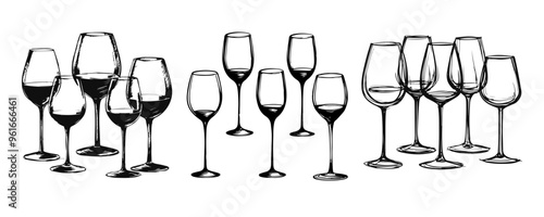Set of wineglasses sketched illustrations