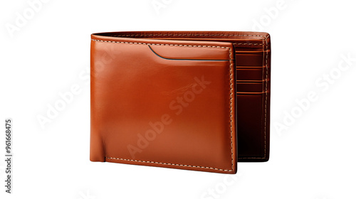 realistic men casual genuine leather wallet, studio view, isolated on transparent background.