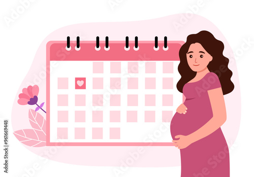 Pregnant woman makes an appointment in the calendar. Notes the intake of vitamins. Doctor's appointment pregnancy.
