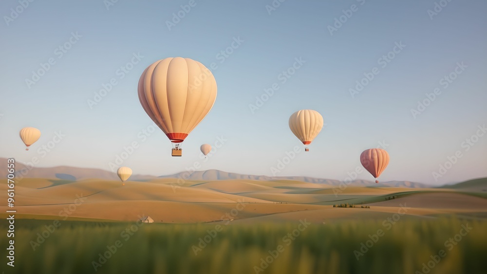 Obraz premium Floating Pastel Balloons Over Dream City