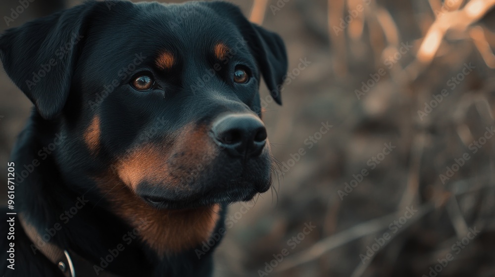 A close-up of a Rottweiler's face, showcasing its expressive eyes and fur texture. A close-up of a Rottweiler's face, showcasing its expressive eyes and fur texture.