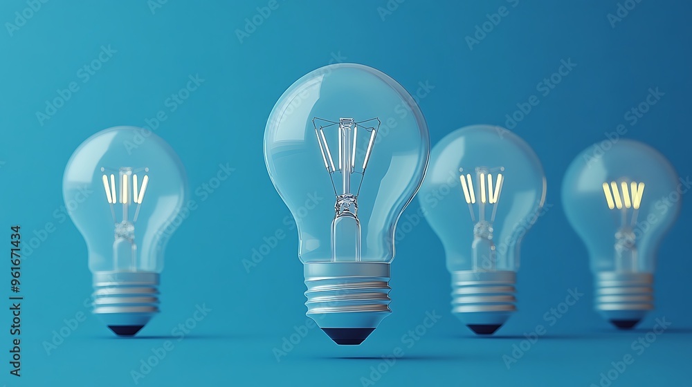 Close-up of smart light bulbs showing energy efficiency, ultra-clear and sharp detail, with a plain solid color background Close-up of smart light bulbs showing energy efficiency, ultra-clear and sharp detail, with a plain solid color background