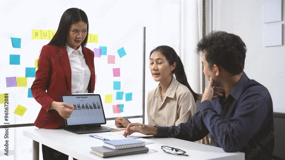 Data-Driven Strategies: A focused Asian business team collaborates on market analysis, utilizing charts and brainstorming with sticky notes for innovative solutions. Data-Driven Strategies: A focused Asian business team collaborates on market analysis, utilizing charts and brainstorming with sticky notes for innovative solutions.