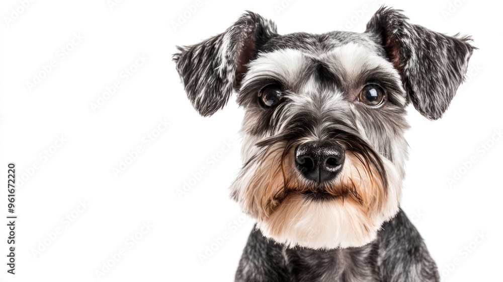 A close-up of a Schnauzer dog with expressive eyes and a fluffy beard. A close-up of a Schnauzer dog with expressive eyes and a fluffy beard.