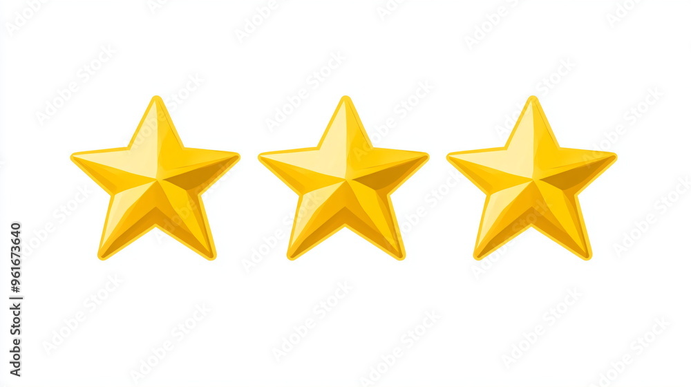 three golden stars rating on white background three golden stars rating on white background