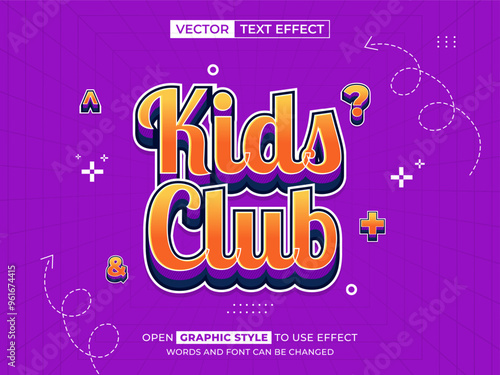 kids club editable text, font effect, 3d text for title