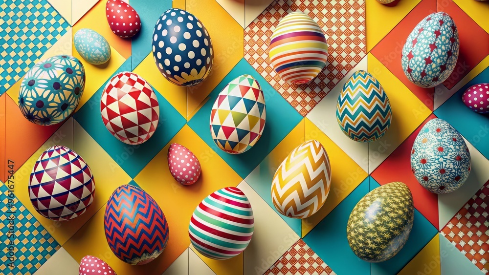 Obraz premium Easter poster design with geometric patterns and bold graphics modern style