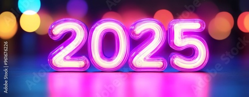 Symbolizing a festive and bright new year celebration, 2025 is vibrant and colorful.