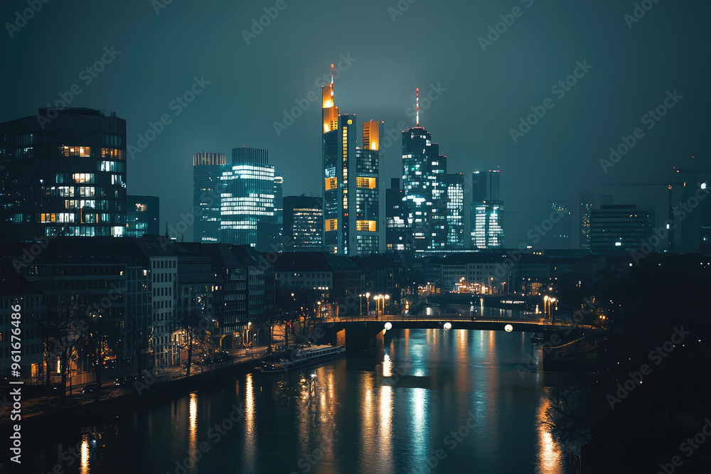 Frankfurt's Skyline: A Nighttime Symphony of Lights and Reflections Frankfurt's Skyline: A Nighttime Symphony of Lights and Reflections