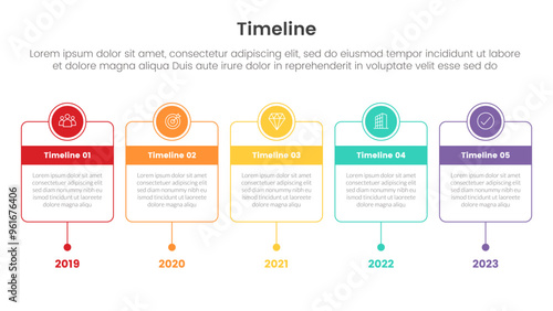 timeline set of point infographic with outline box with circle badge on top with 5 point for slide presentation template