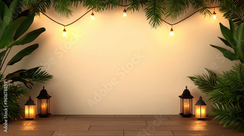 Diwali celebration, heritage home with festive lights and lanterns, 3D illustration photo