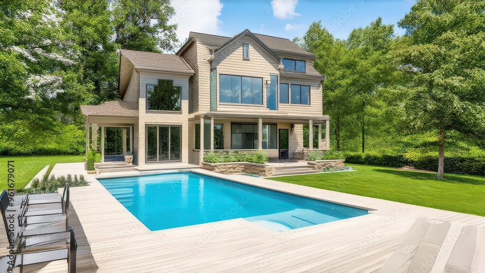 Large beautiful house with a swimming pool and a green lawn on the territory Large beautiful house with a swimming pool and a green lawn on the territory