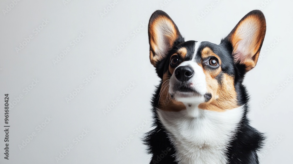A close-up portrait of a dog with prominent ears and an inquisitive expression.