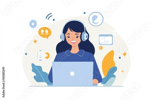 Woman, laptop and call center agent with smile for customer service, crm and help or support. Sales representative, tech and telemarketing with portrait for communication, networking , ai