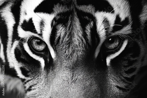 Black And White Tiger Face Close-Up: Portraying the Power and Beauty of this Majestic Beast