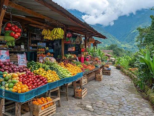 Fresh Fruit Stall in Mountain Village Market