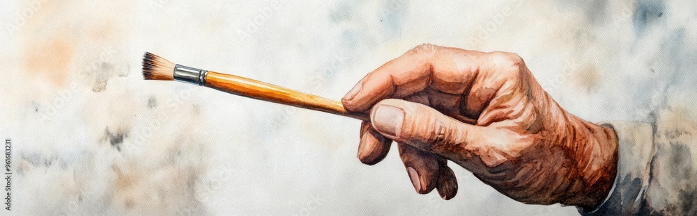 Fototapeta premium Exploring the Artistic Process: The Hand Behind the Brush in Watercolor Techniques