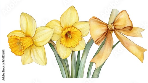 Charming Daffodils with a Touch of Elegance: A Stunning Botanical Illustration photo