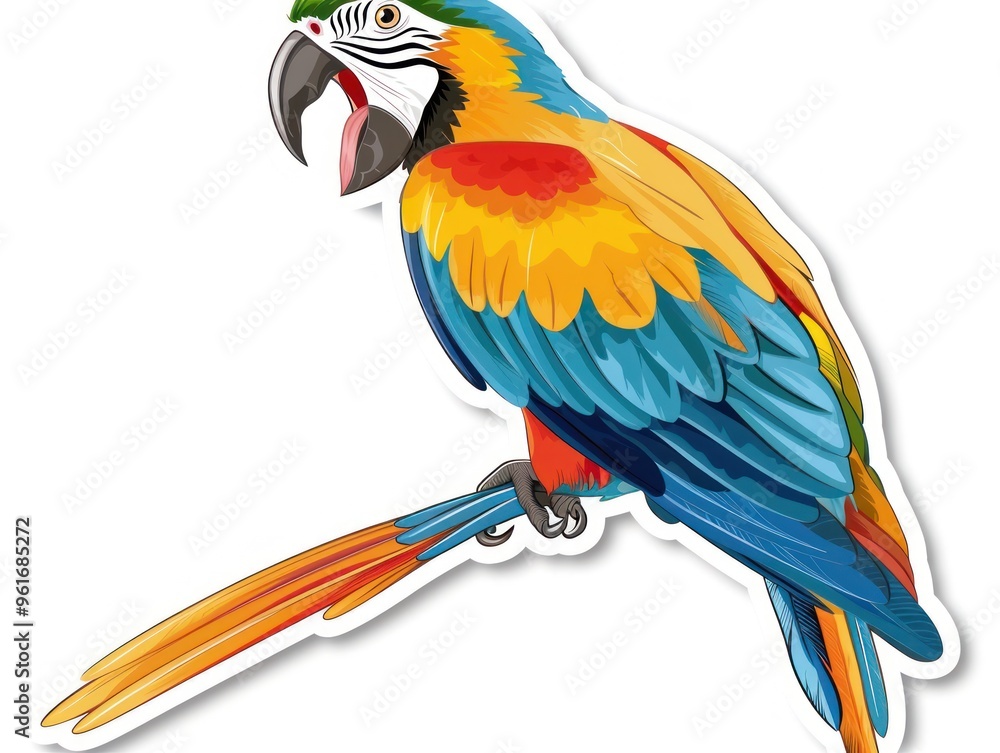 Fototapeta premium Colorful parrot sticker with white background.