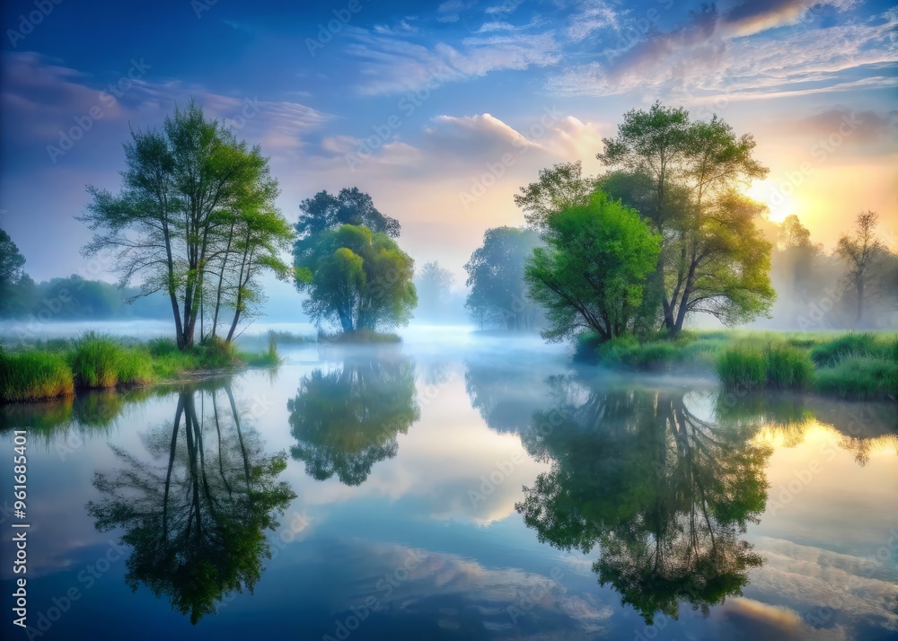 Obraz premium Ethereal nature reserve scenery with misty atmosphere and eerie silence