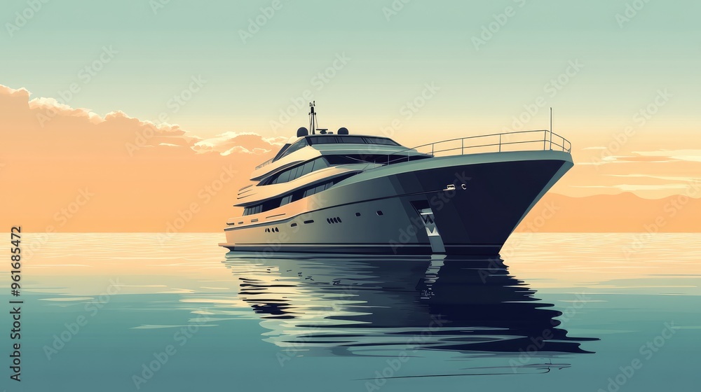 Elegant vector design of a luxury yacht sailing on calm waters, with clean lines and a sophisticated color palette Elegant vector design of a luxury yacht sailing on calm waters, with clean lines and a sophisticated color palette
