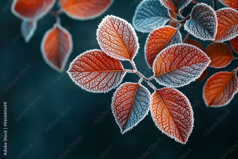 Frost-Covered Autumn Leaves on a Branch Frost-Covered Autumn Leaves on a Branch