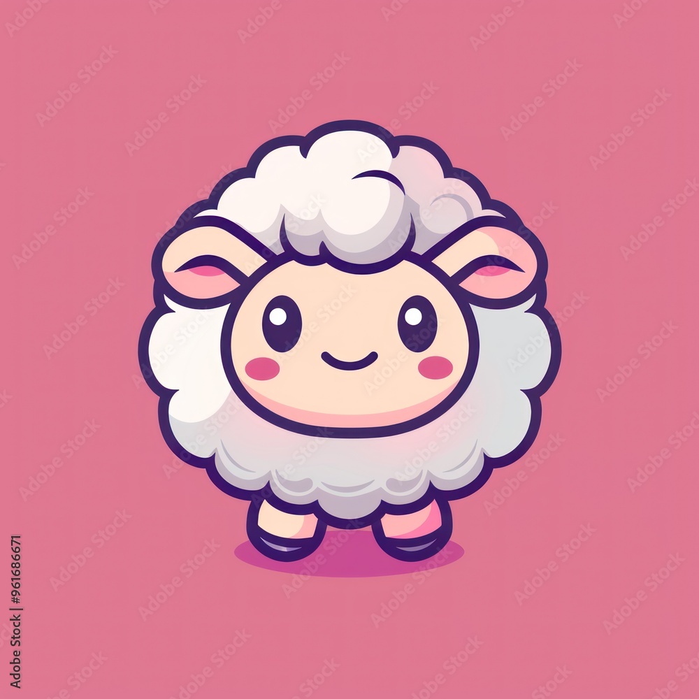 Cute cartoon sheep with fluffy white wool and big eyes on a pink background. Cute cartoon sheep with fluffy white wool and big eyes on a pink background.