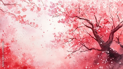 Radiant Cherry Blossoms in Watercolor: A Serene Spring Atmosphere